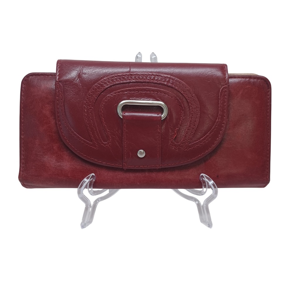 Buxton Burgundy Leather Trifold Clutch Wallet Silver Hardware Red Organizer